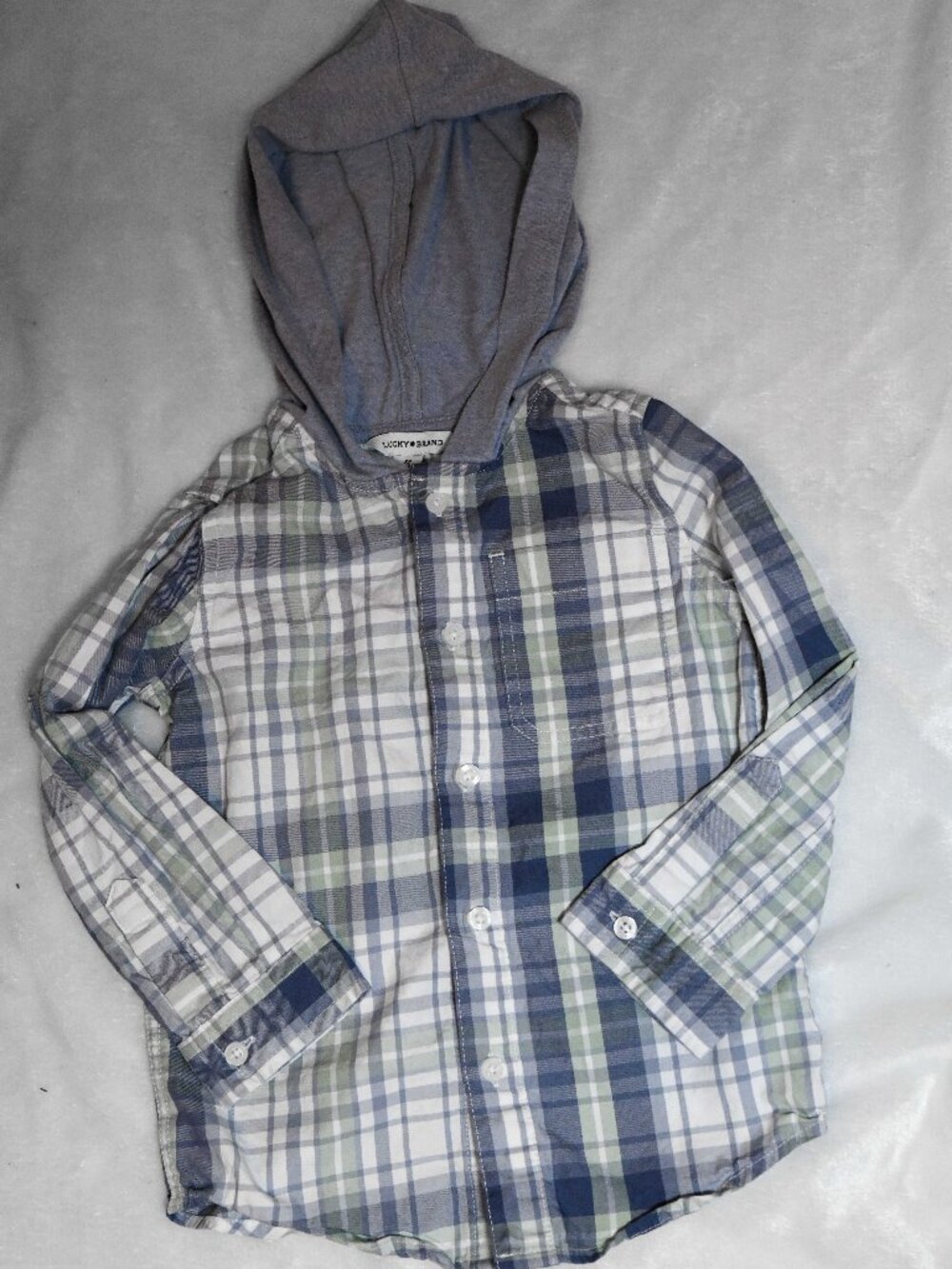 Lucky Brand Boys Hooded Long Sleeve Button Down Plaid Woven Shirt XS 4/5